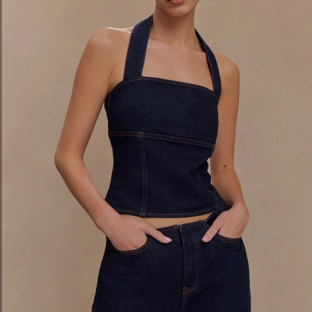 Dayna Denim Halter Top - Indigo Blue
